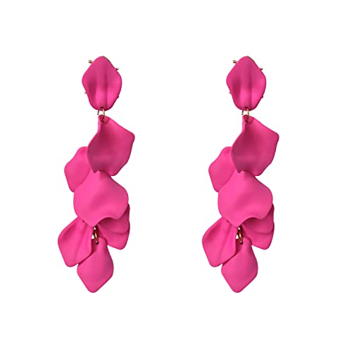 Long Acrylic Rose Petal Earrings Dangle Exaggerated Flower Earrings Drop Statement Floral Tassel Earrings for Women