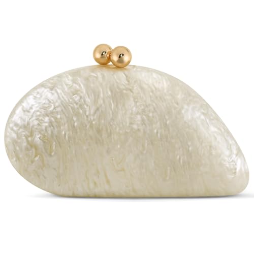 NEWROGENG Acrylic Seashell Clutch Purse for Women Elegant Marble Evening Bag with Gold-Tone Magnetic Clasp Wedding Party Clutch Handbags White