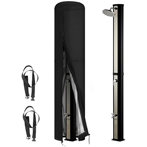 Saking Solar Shower Cover, Heavy Duty Protective Cover for 9.3 Gallon Solar Shower, Waterproof, Windproof, UV-Resistant, Garden Shower Outdoor Shower, Winterproof Tarpaulin, Black(220x67cm) Cover