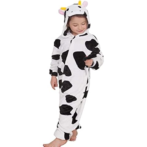 Unisex Kids Kigurumi Novelty Fleece Onesies Funny Animal Character All-in-One Loungewear (9 Years, Cow) Cover