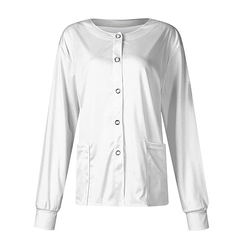 Printed Scrub Jackets for Woman Print Long Sleeve Plus Size Womens Scrubs for Women Nursing Jacket with Pockets