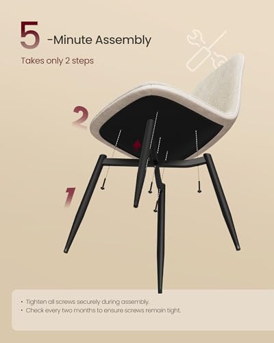 Image of VASAGLE Dining Chairs, Set of 4 Dining Room Chairs, Metal Frame, Adjustable Feet, Easy to Clean, Chenille Fabric, Glacier-Textured Synthetic Leather, for Kitchen, Cream White UKDC188W01