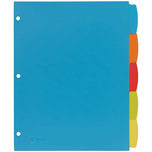 Image of Avery Write & Erase Plastic Dividers, 5-Tab, Multicolor, 3 Sets | For Organizing Files at Home Work and School, Reusable Write-On Tabs, Tear-Resistant Body, 1.5x More Writing Space
