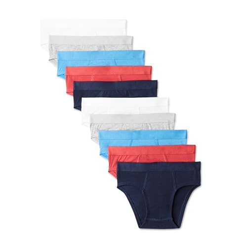 Amazon Essentials Boys Cotton Jersey Brief Underwear Pack of 10 Grey/ Red/ Navy 2T