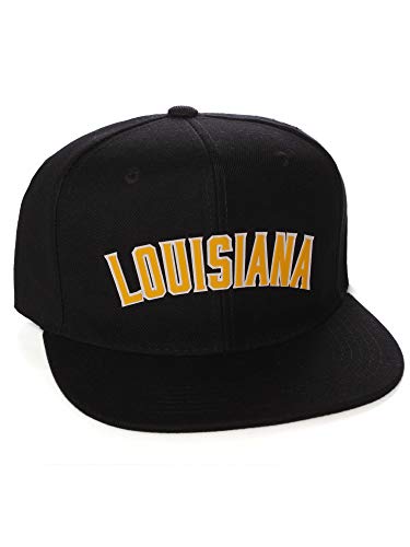 Original Snapback Custom American Cities State Letters Ajustable Flat Visor Cap (Louisiana Black, White Gold)