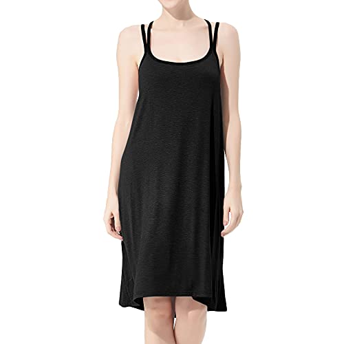 Lu's Chic Women's Cotton Nightgown Plus Size Cami Sleepwear Sleeveless Summer Loungewear Soft Comfy Camisole Night Pajama Sleep Lounge Dress Black 3X #TOP15
