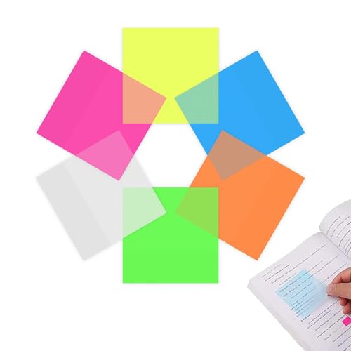 300Pcs Coloured Translucent Sticky Notes - Pastel Clear Waterproof Translucent Self-Stick Notes for Books, Folders, Index, School & Office