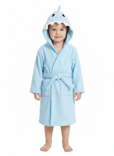 JiAmy Albornoz de algodón para niños, disfraz de animal, bata de baño con capucha para niños y niñas, 1 8 años, Tiburón azul, 1 2 años