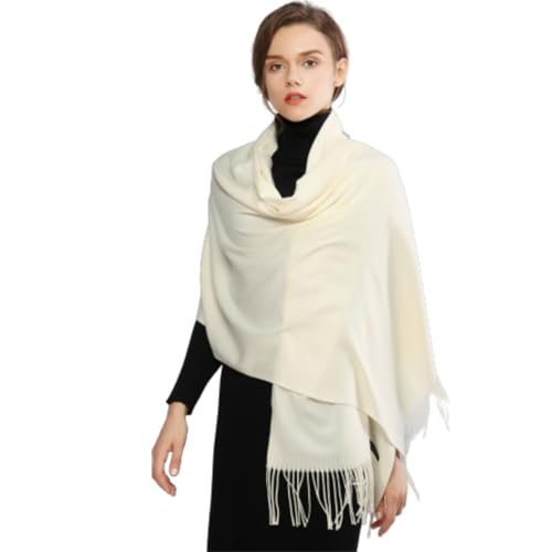 Women's Solid Color Scarf Shawl Wool Feel Scarves Fashion Soft Winter Warm Large Scarf with Tassel (White, One Size)
