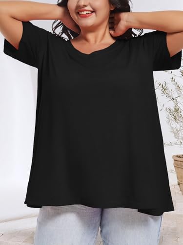JOELLYUS Plus Size Tops for Women Summer Top Loose Fit Tee Shirts V Neck Short Sleeve Blouse3