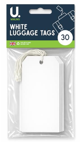 U Label White Luggage Storage Tags - Pack of 30 120mm x 60mm