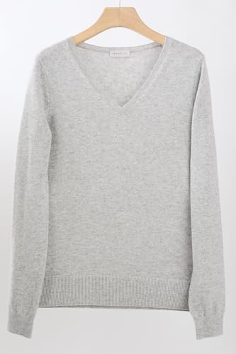 Image of JENNIE LIU Women's 100% Pure Cashmere Long Sleeve Pullover V Neck Sweater