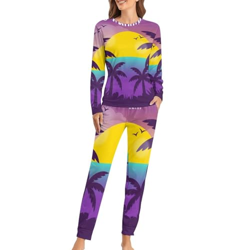 Ensemble de pyjama femme tropical t-shirt manches longues pantalon sleepwear nuit