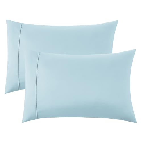 Bedsure Light Blue Pillow Cases Set of 2 - Brushed Microfiber Pillowcase 2 Pack,Super Soft and Cozy Pillow Case Covers with Envelope Closure, Wrinkle, Fade and Stain Resistant,Queen,20x30 Inches