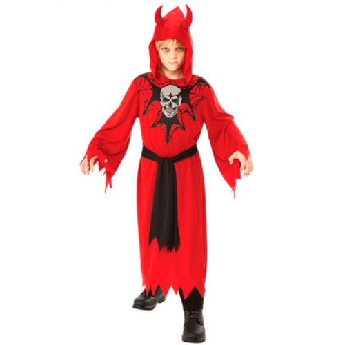 Rubies Disfraz Diablo Justiciero para niño, Traje con capucha de cuernos y cinturón de tela negro, Original, Ideal para halloween, carnaval y cumpleaños.