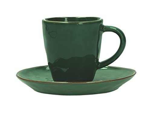 2 teil. Set Espressotasse mit Untertasse Concerto Espresso Tasse italienisch Steinzeug mediterraner Italien Retro Stil 90ml (Verde Bosco / Waldgrün) Cover