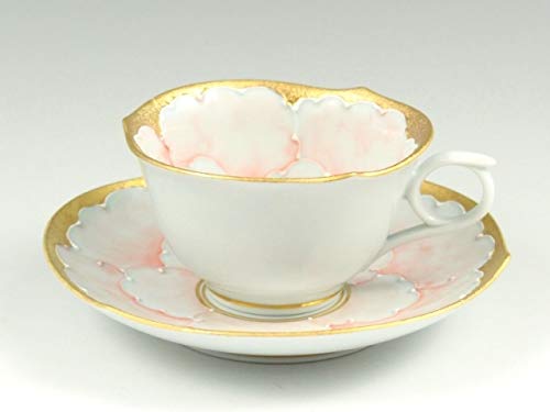 「有田焼 」「文山窯」「 輪花」「コーヒーカップ＆ソーサー 」「ピンクとブルー」 Amazon | 有田焼 文山窯 金ピンク牡丹輪花浅型 コーヒーカップ