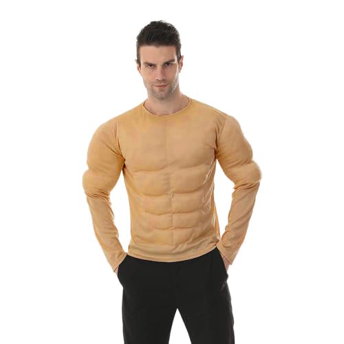EraSpooky Men Muscle Shirt Bodybuilder Halloween Costume Accessory for Adult Muscle Shirt Padded Khaki