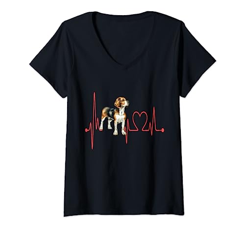 Donna Beagle Harrier Dog Heartbeat ECG Divertente I miei cani sono il mio cardio Maglietta con Collo a V