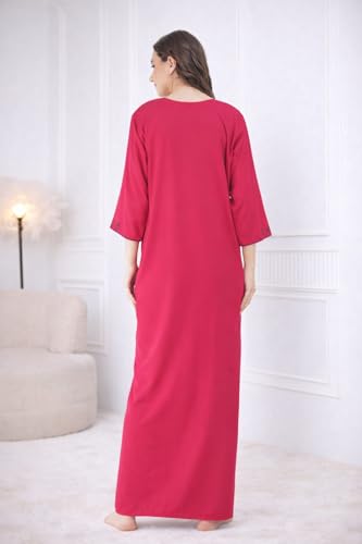 Image of Lissybissy Cotton Women Gown - Free Size with Side Pocket | Embroidery Full Sleeve Sleepwear | Loose Fit, Breathable, Comfortable & Soft Fabric Night Dress | Ideal for Gifting