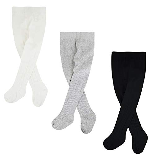 Mini eggs Baby Girl Tights Cable Knit Leggings Stockings Cotton Pantyhose Tights for Newborn Infants Toddler 4t-6t Black White Grey 3 Pack