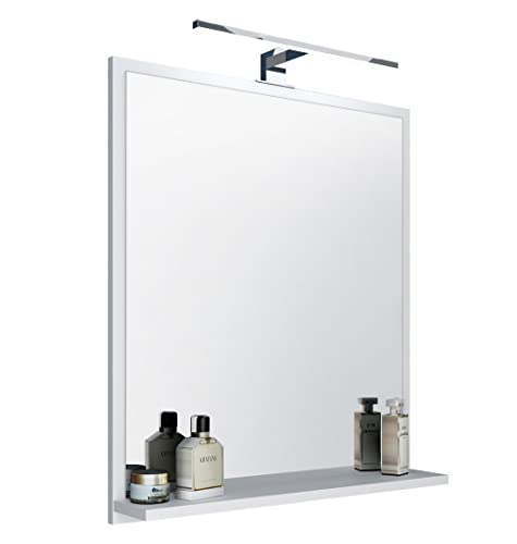 DOMTECH Grand Miroir de Salle de Bain avec étagère Blanche avec éclairage LED Miroir de Salle de Bain Miroir Mural Cover