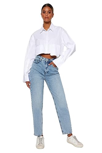jeans, casual, alla moda TRENDYOL Light Blue High Waist Mom Jeans Twoaw24je00076, Azzurro, 42 Donna
