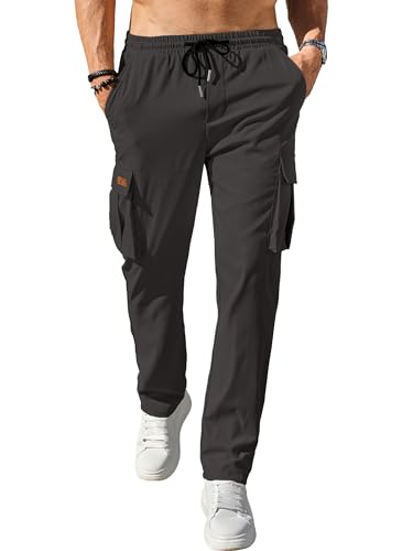 Comdecevis Men'S Casual Cargo Pants Workout Joggers Stretch Sweatpants Hiking Drawstring Tactical Pants With Multi Pockets Dark Grey thumb #1