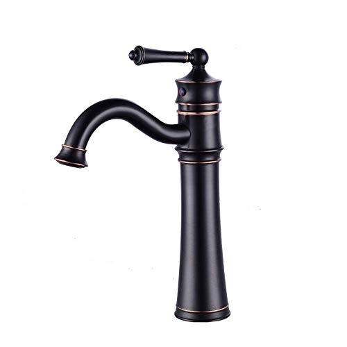 Robinet de salle de bain en bronze patiné noir bassin eau froide rétro haut
