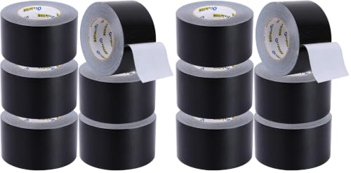 Image of Oleitodh 12 Pack 3 in Duct Tape Black Heavy Duty 330 Yards x 3 Inch - Strong, Flexible,No Residue,All-Weather and Tear by Hand - Bulk Value for Do-It-Yourself Repairs and Professional Use