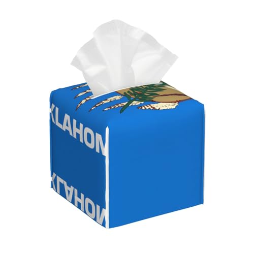 Oklahoma State Flag Print Tissue Box Cover - Square Leather Holder Organizer, for Kitchen, Living Room, Office Decor