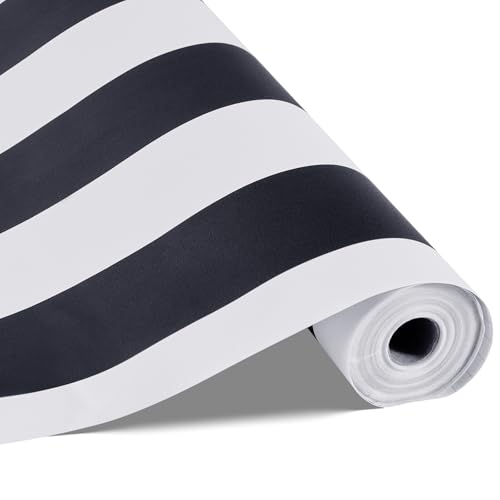 VEVOR Papel Pintado Autoadhesivo para Pared, Lámina Adhesiva con Rayas Blancas y Negras, Impermeable, Rollo de Vinilo para Muebles, Dormitorio, Cocina, Oficina y Baño, 450 x 15000 x 0,16 mm, PVC