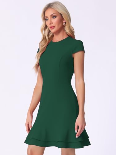 Image of Allegra K Women's Cap Sleeves Round Neck Tiered Ruffled Hem Above Knee Dress