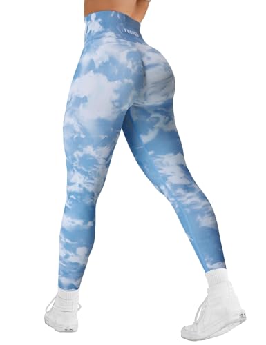 YEOREO Workout Leggings for Women Jada Scrunch Butt Lifting Leggings Seamless Screen Print Gym Yoga Pants Blue Marble S