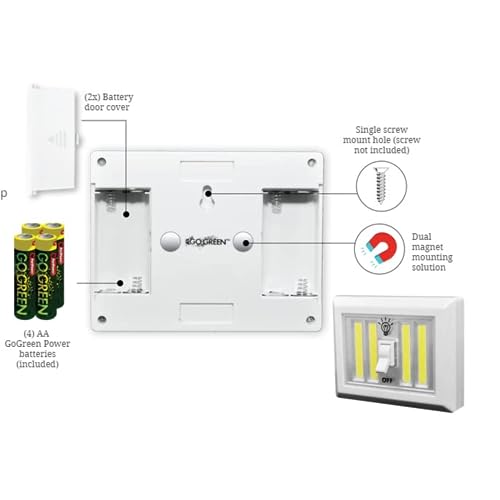 JOEY'Z LiteSaver Portable Stick On Magnetic Light Switch COB LED - Night Light, Closet, Under Cabinet, Emergency - Batteries Included (Litesaver XL (400 Lumen))