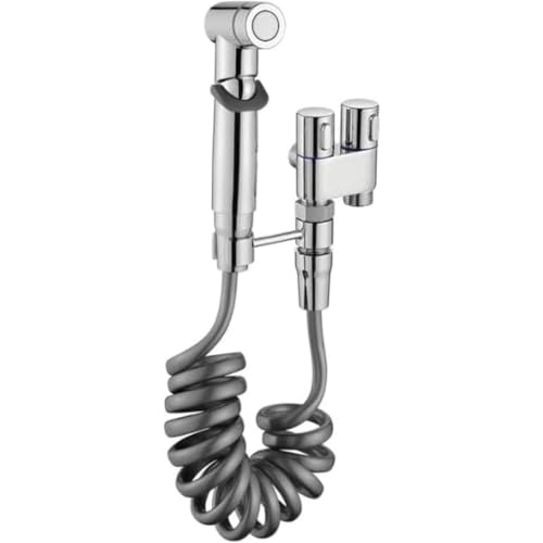 Oceanight水道蛇口 双口タイプ真鍮製 クロム仕上げ 二股水栓 屋外・庭・洗濯機用に適し 屋外用蛇口として活用 (シルバー)