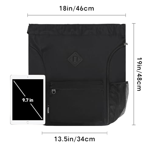WANDF Rucksack mit Kordelzug, Sporttasche mit Schuhfach, wasserabweisender String-Rucksack Cinch für Damen Herren (Groß,Schwarz)