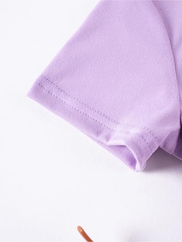 Hansber Kids Girls 2-Piece Solid Color Sports Outfit Round Neck T-shirt with Shorts for Exercise Workout Purple 2-3 Years3
