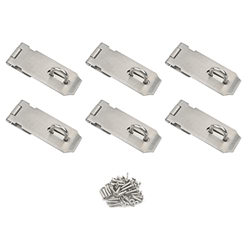 Image of 6 Pack Padlock Hasp Latch, 4 Inch Stainless Steel Security Door Clasp Hasp Lock Latch Lock Safety Padlock Clasp with Screws for Furniture, Cabinet, Drawer, Cupboard and Closet