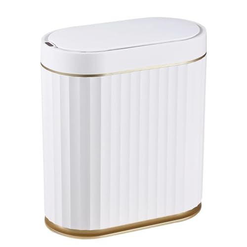 Image of jinligogo ELPHECO Plastic Touchless Trash Can, Small, Gold, Motion-Sensor, Rectangular, Bathroom, Bedroom, Kitchen, Office (Golden, 2 Gallons)