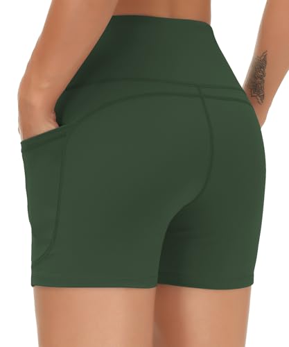 Image of THE GYM PEOPLE High Waist Yoga Shorts for Women's Tummy Control Fitness Athletic Workout Running Shorts with Deep Pockets