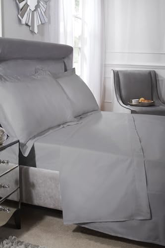 Emma Barclay Drap Plat de Luxe en Coton égyptien 200 Fils/cm² - Argenté - pour lit Double