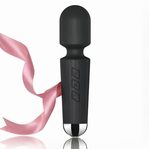 Mini Multi-Frequency Cordless Personal Wand Massager Quiet Portable, Waterproof USB Rechargeable, 20 Modes 8 Speeds, Rechargeable Long Battery Life,Skin-Soft Silicone (Black)