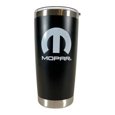 Mopar Travel Mug 20 oz double wall 18/8 stainless Steel Thermal Tumbler With Plastic Magnetic Slider Closure (Black) Cover
