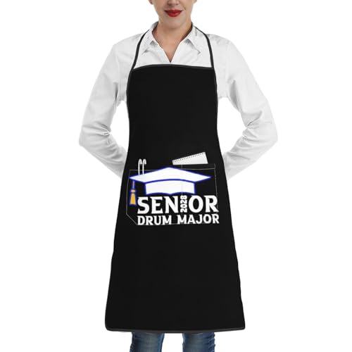 nopicsn Senior 2028 Drum Major Apron for cooking with Pockets Women Men Kitchen Chef Funny Aprons