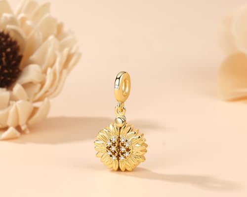 Sunflower Charm fit for Pandora Charms Bracelets Zircon Paved Gold Plated Charm Birthday Jewelry Gifts for Women3