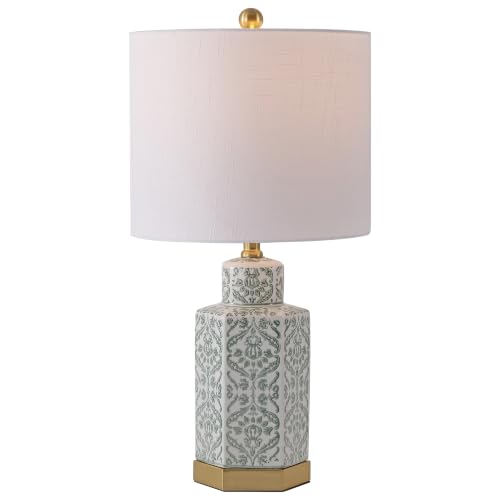 JONATHAN Y Diana 23.5" Green & White Floral Ceramic Table Lamp, Brass Base