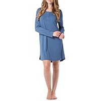 Fishers Finery Camiseta feminina EcoFabric Henley | Manga comprida | acima do joelho | Opções de lã ecológica de flanela ecológica, Azul claro (Jersey), P
