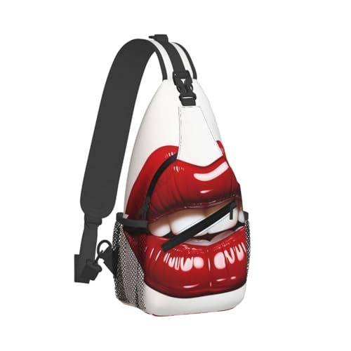 Mochila tipo sling con diseño labios rojos miniatura 1