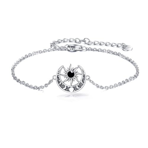 Sun and Moon Bracelet 925 Sterling Silver Moon Sun Bracelet Gemstone Jewelry Gifts for Women